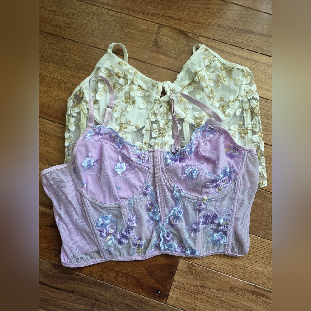 Set Of 2 Embroidered Lace Bustier Top